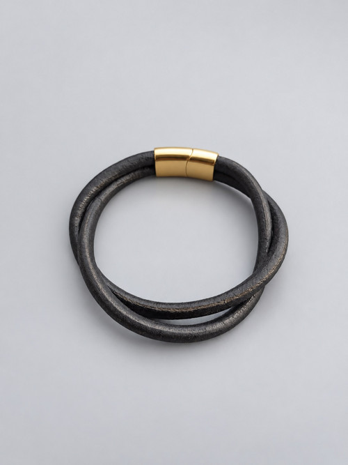 Kožený náramek Twist Gold – černý — foto 5