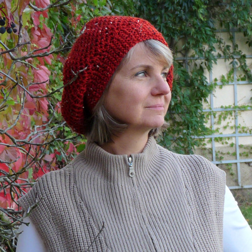 Pletený baret - vínový — foto 5