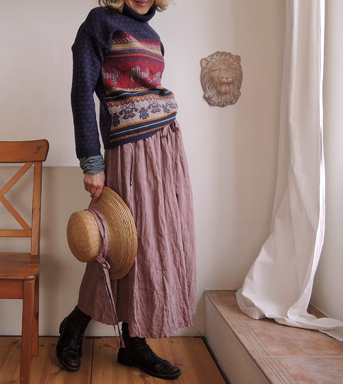 KAIA Burgundy - sukně len — foto 4