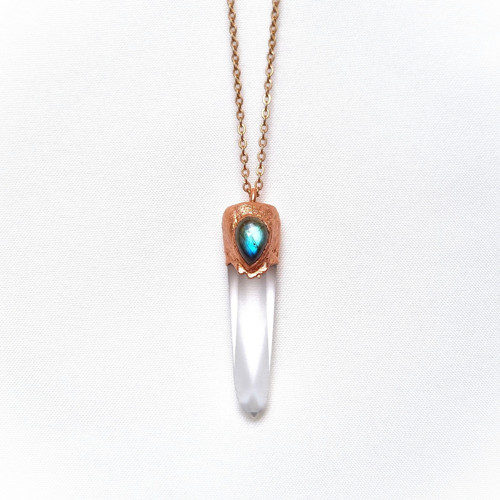 Lemurský křišťál a modrozelený labradorit - šperk — foto 2