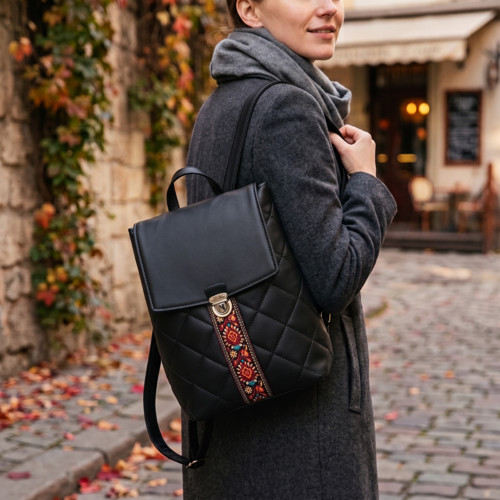 Dámský batoh Rustic Square - Černý s výšivkou — foto 2