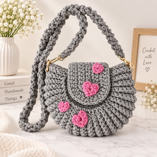Háčkovaná crossbody kabelka se srdíčky — foto 3