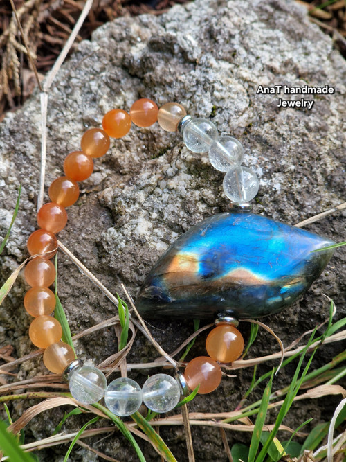 Náramek s labradoritem topazy křemenem — foto 4