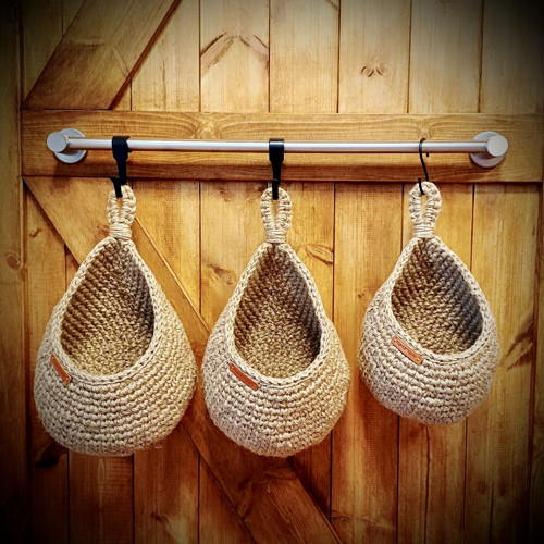 Sada 3 háčkovaných jutových košíků v boho stylu — foto 2