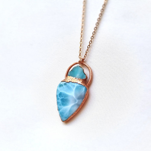 Larimar a hemimorfit - autorský šperk — foto 2