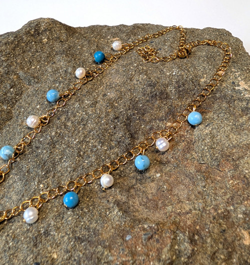 Larimar/Perly říční, chirurgická ocel — foto 3