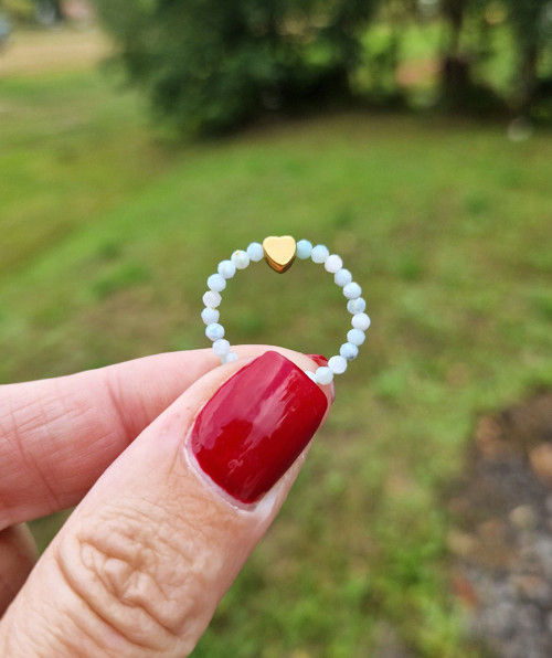 Larimar*rondelky*zlaté srdce*ocel*prsten — foto 2