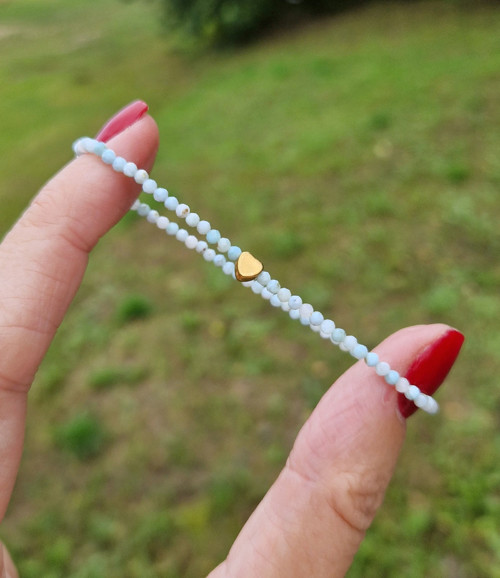 Larimar*rondelky*zlaté srdce*ocel*náramek — foto 3