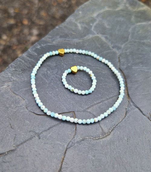 Larimar*rondelky*zlaté srdce*ocel*náramek — foto 5