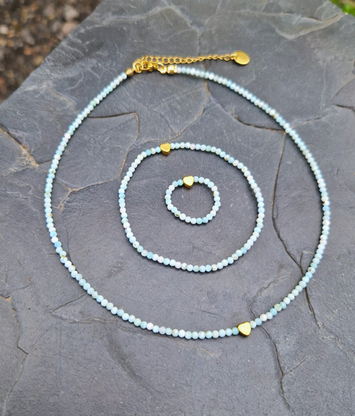 Larimar*rondelky*zlaté srdce*ocel*náramek — foto 6
