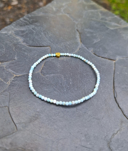 Larimar*rondelky*zlaté srdce*ocel*náramek — foto 2