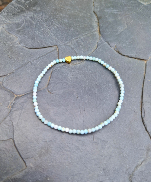 Larimar*rondelky*zlaté srdce*ocel*náramek — foto 4