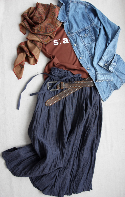 KAIA Mood Indigo - sukně len — foto 3