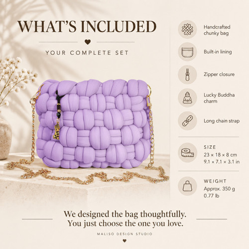Lavender Bloom Mini chunky kabelka – ručně pletená — foto 6