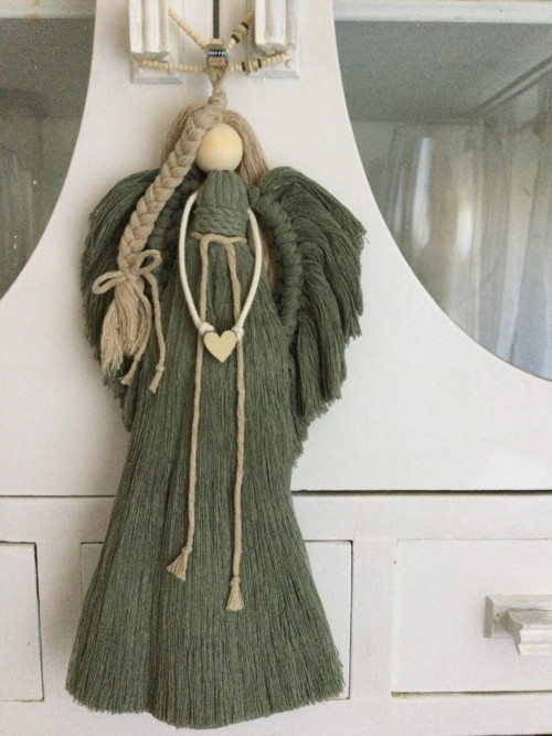 Macrame andělka v dárkovém setu - zelená/sage. — foto 3