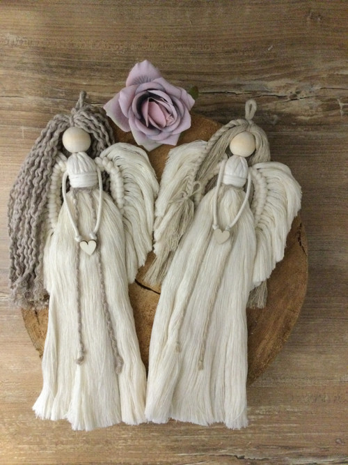 Macrame andělka v boho stylu - 2x krémová. — foto 2
