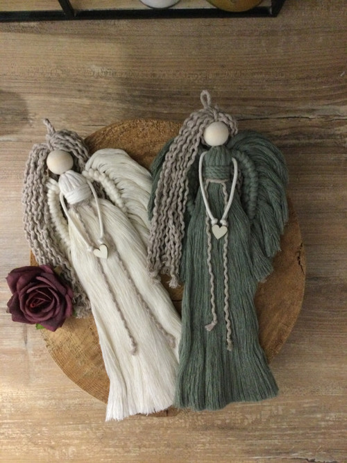 Macrame andělka v boho stylu - 1x krémová +1x sage — foto 2