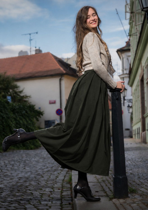 Manšestrová Maxi Sukně - Khaki — foto 2