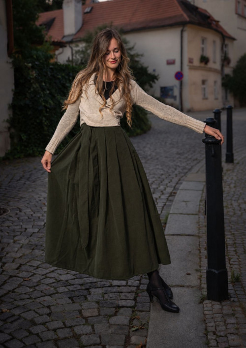 Manšestrová Maxi Sukně - Khaki — foto 3