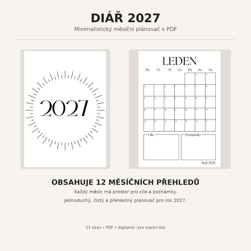 Měsíční diář 2027 - minimalistický plánovač PDF — foto 4