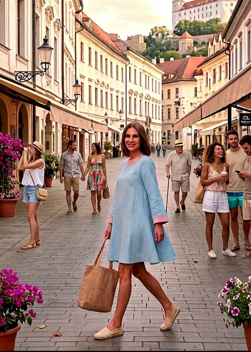 Ľanové šaty AMÉLIE BLUE — foto 2