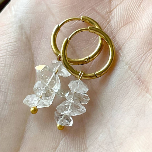 Náušnice herkimer diamanty, zlatá ocel E014 — foto 4