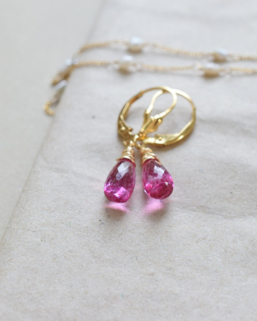 S růžovými topazy, gold filled náušnice — foto 6