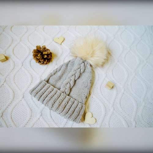 Pletená čepička s bambulí - šedá, 5 - 15 let — foto 4