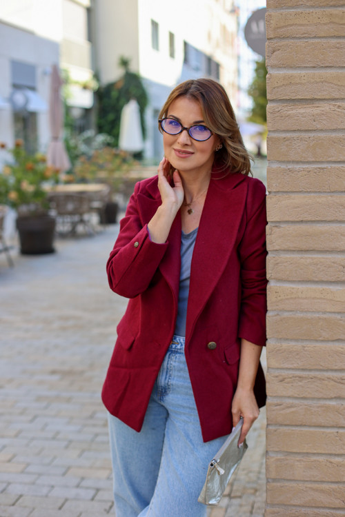 Oversized Vlnené Sako - Burgundy — foto 5