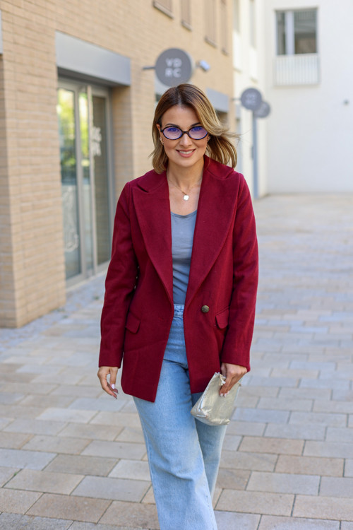 Oversized Vlnené Sako - Burgundy — foto 2