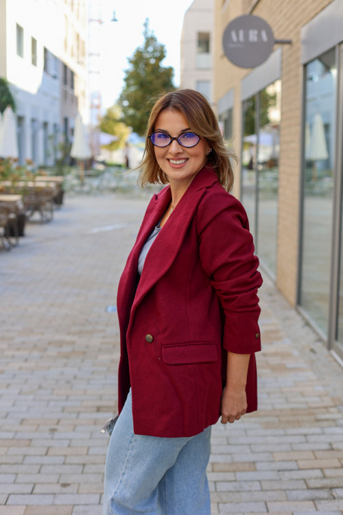 Oversized Vlnené Sako - Burgundy — foto 4
