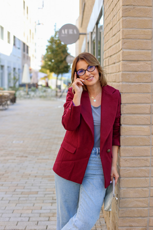 Oversized Vlnené Sako - Burgundy — foto 6
