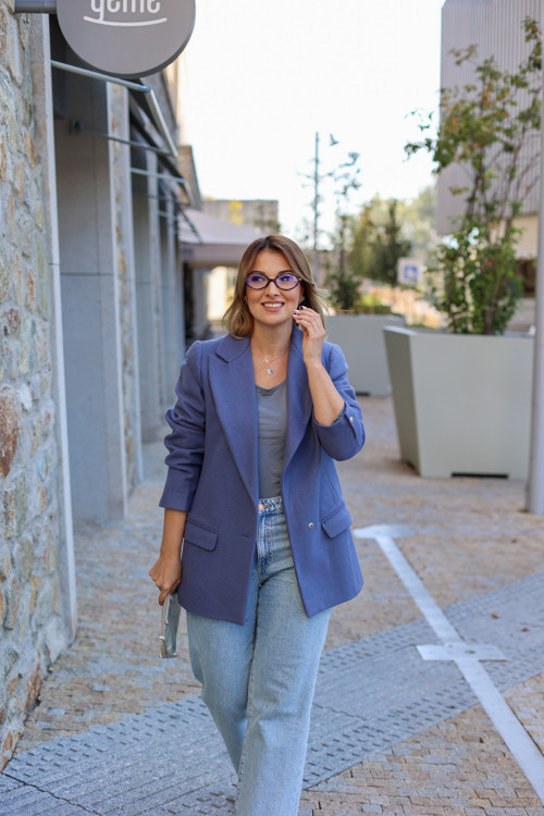 Oversized Vlnené Sako - Modré — foto 6