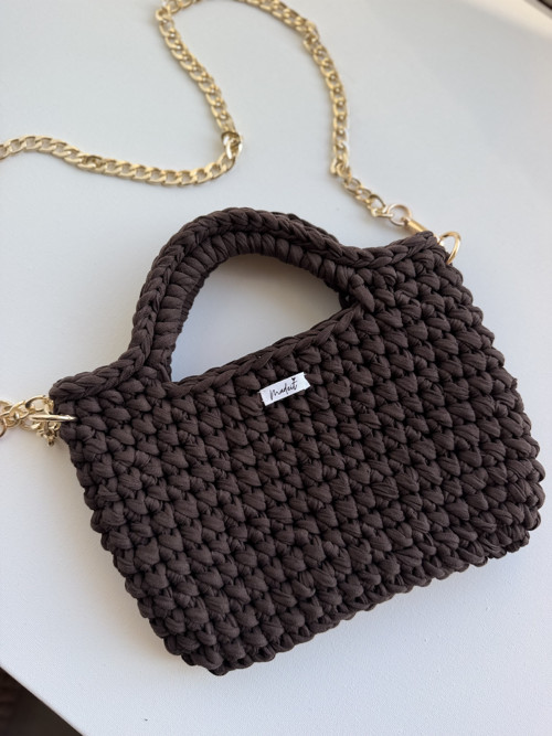 Crossbody háčkovaná kabelka - tmavě hnědá — foto 2
