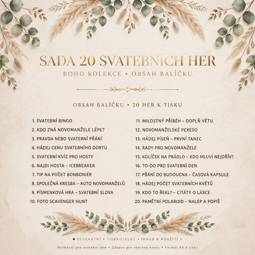 SADA 20 svatebních her BOHO | Tisknutelné hry — foto 2