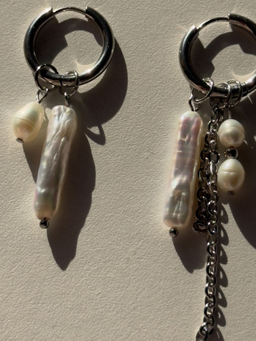Elongated Pearl Earrings - Silver — foto 2