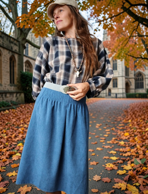 Sukně Manšestrová Modrá Kratší — foto 3