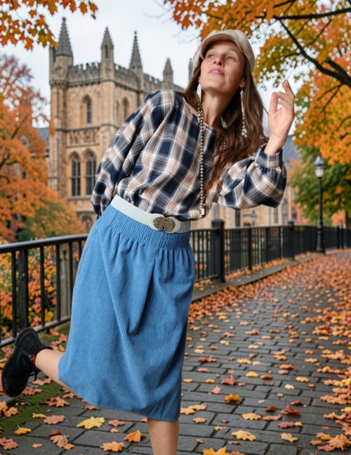 Sukně Manšestrová Modrá Kratší — foto 2