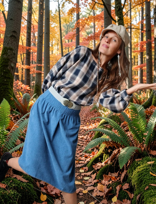 Sukně Manšestrová Modrá Kratší — foto 4