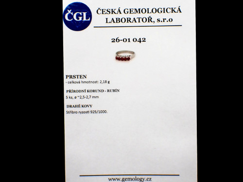 Stříbrný prsten s rubíny- ČGL certifikát — foto 6