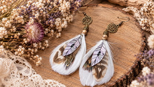 Ručně dělané peříčkové náušnice - Boho — foto 2