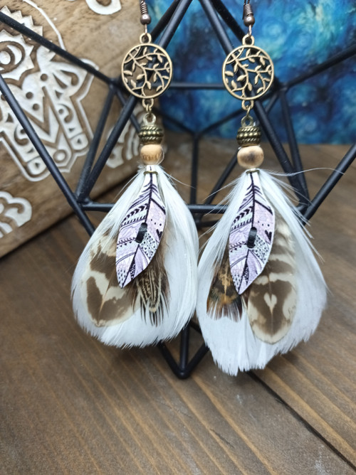 Ručně dělané peříčkové náušnice - Boho — foto 3