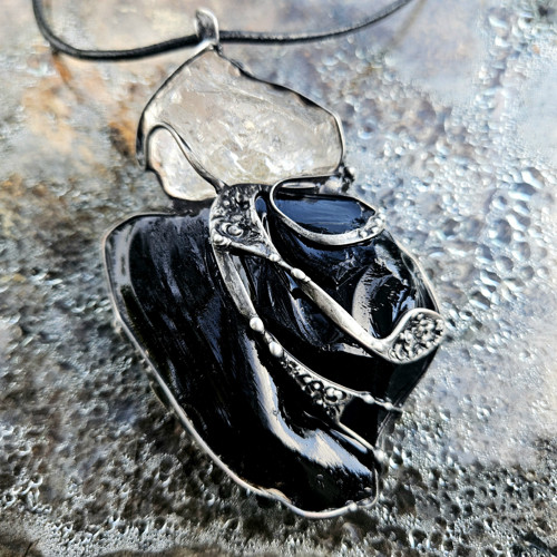 Obsidian Black, surový křišťál — foto 2