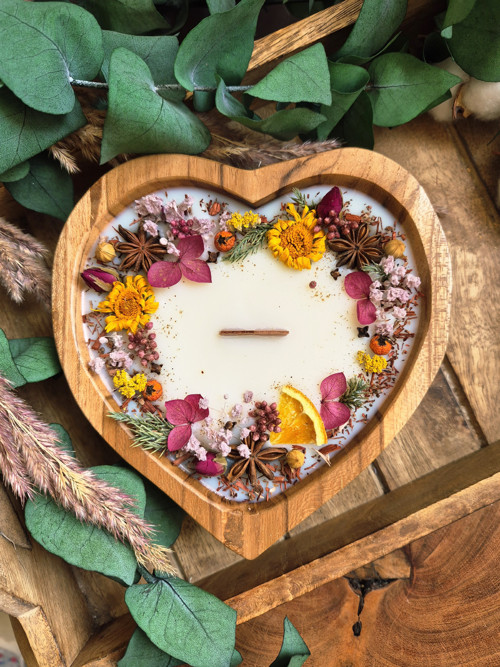 Botanická svíčka v TEAKU - "Srdeční mandala" — foto 3