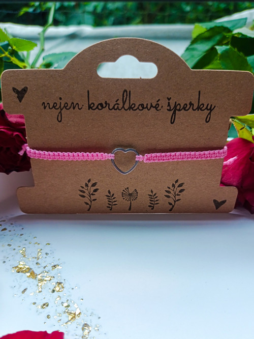 Micro macramé náramek SRDCE stříbrné — foto 2