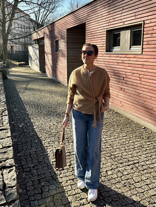 Teddy wrap kabátek s kimono rukávem Camel — foto 4