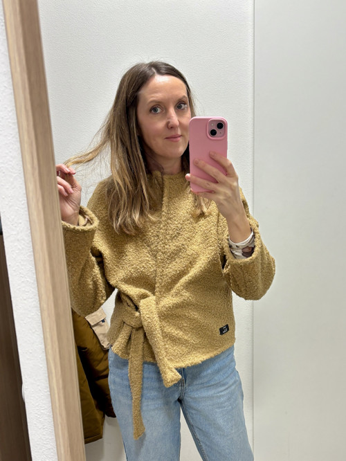 Teddy wrap kabátek s kimono rukávem Camel — foto 6