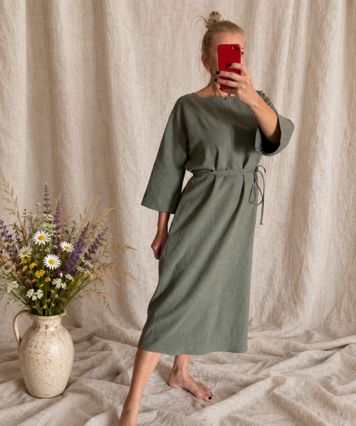 Ľanové Šaty s Vreckami / KHAKI/ — foto 4