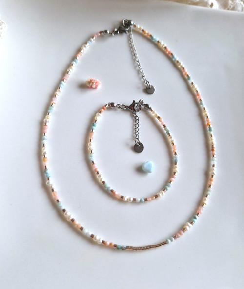 Larimar*perly*opál*náhrdelník*minimalist — foto 2