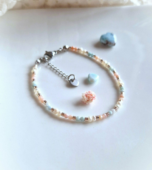 Larimar*perly*opál*náramek*minimalist — foto 4
